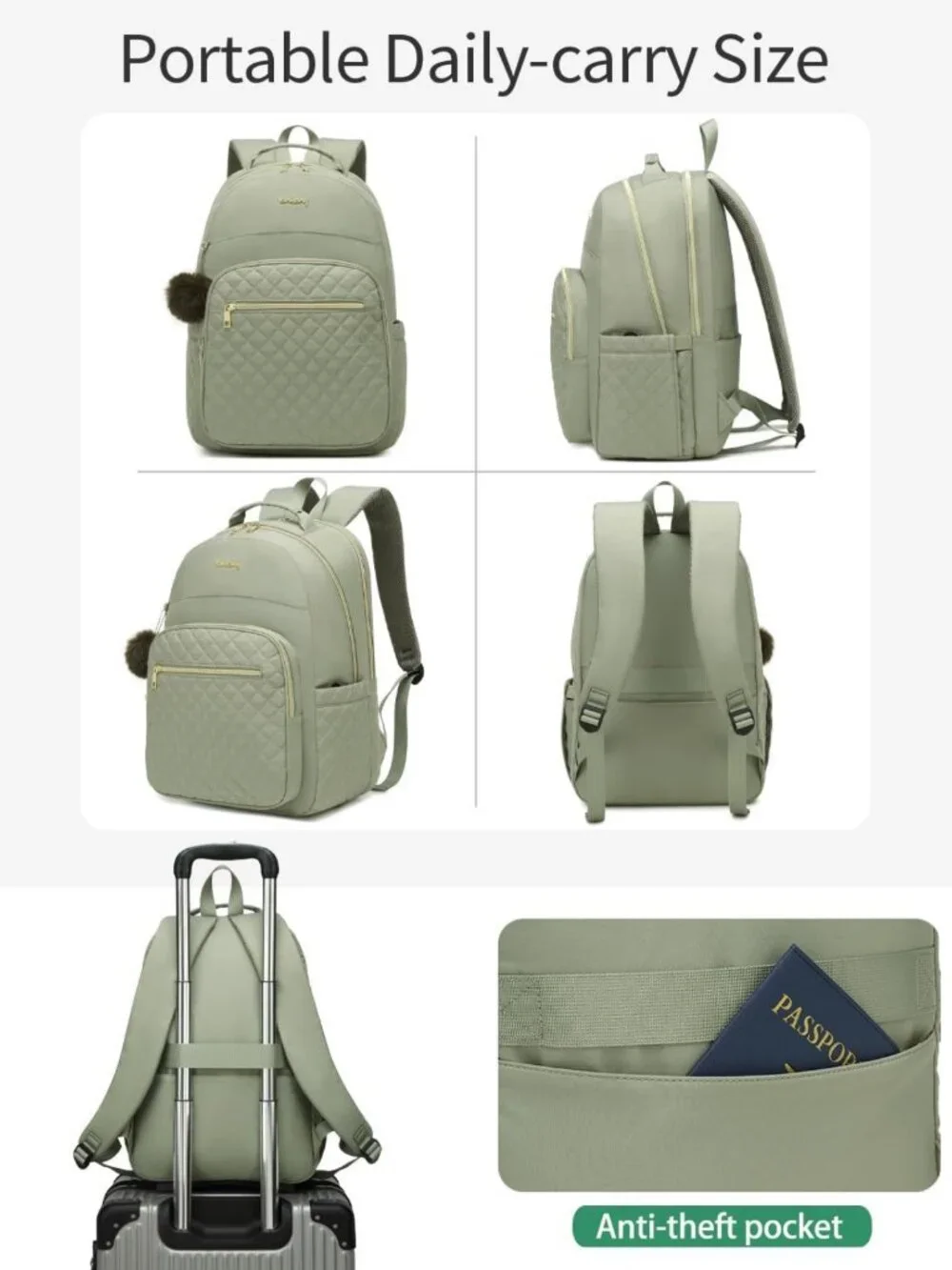 Cute Teen Girls School Backpack, Laptop Bag with Charging Hole for Work